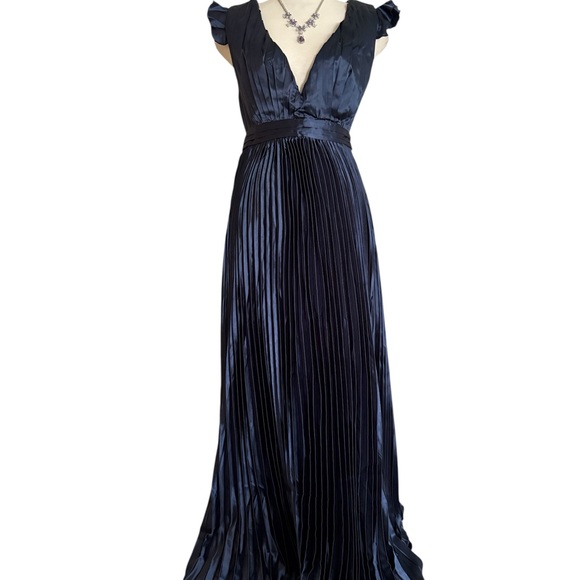 Lulu's Midnight Blue Satin Pleated Open-back Maxi Dress - Picture 1 of 10